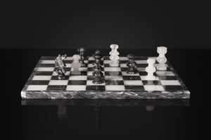 Gray and White Onyx English Chess Set