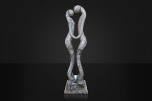 Polished White Marble Couple in Love Sculpture